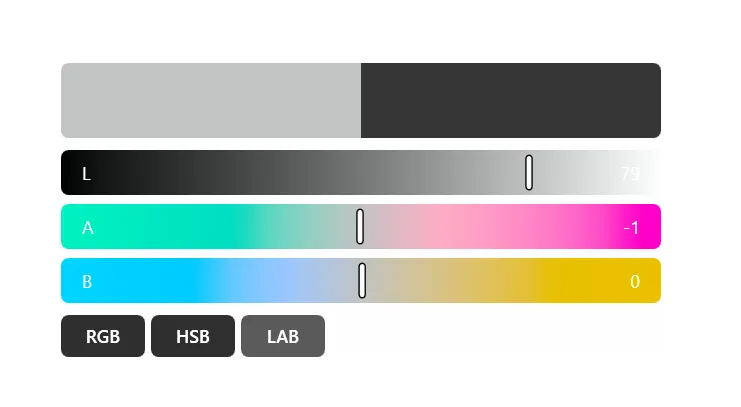 Blask multi-modal color sliders in RGB, HSB and LAB modes